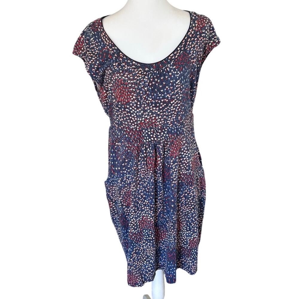 Boden Dress Blue Red White Floral Print Midi Pockets Size 12 Regular Fit Flare